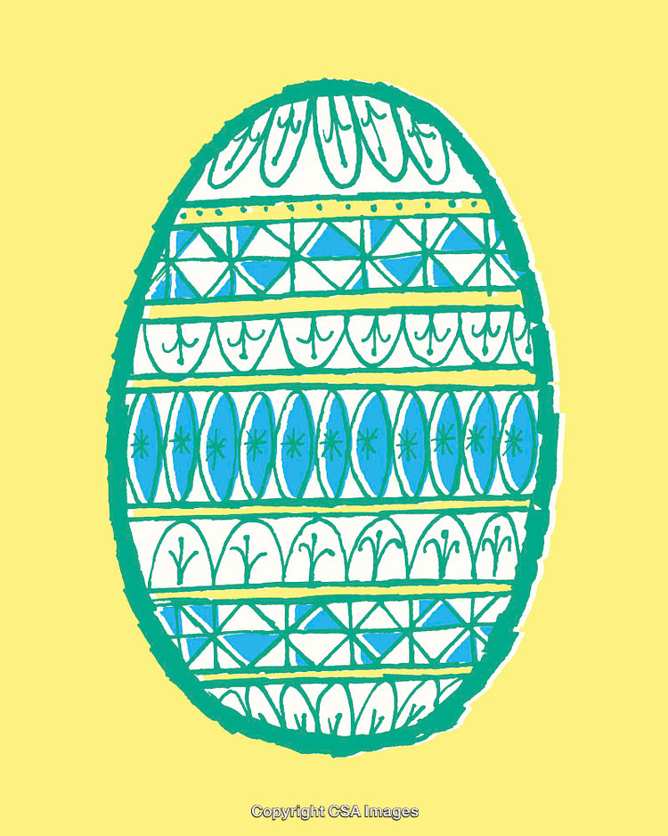 Bright Colored Line Art Easter Egg on Yellow Background