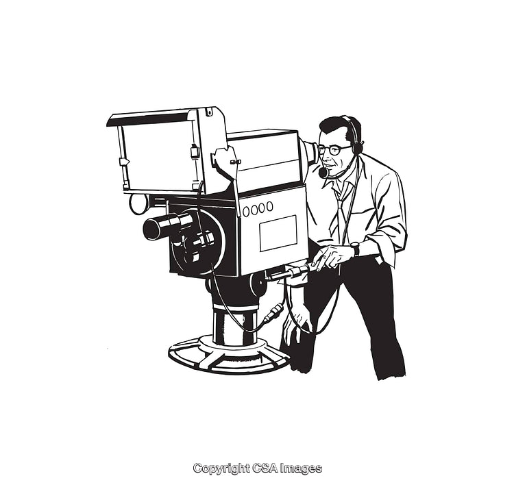 Illustration of Technician Operating a Vintage Broadcast Camera