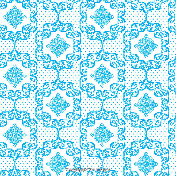 Blue Ornamental Pattern with Floral and Geometric Design Elements