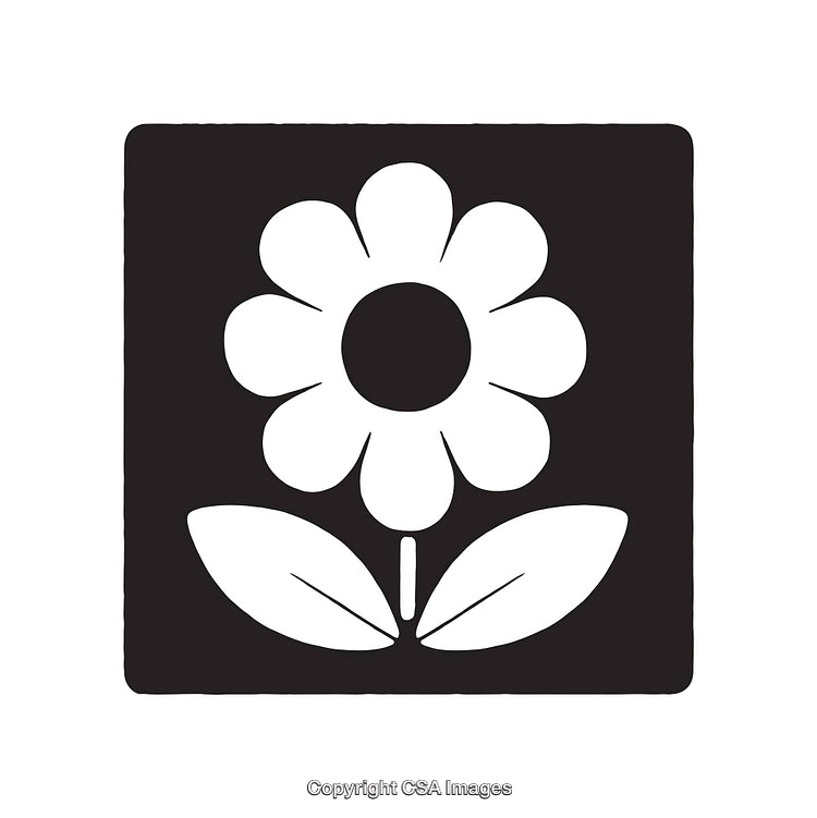 Minimalistic Black And White Flower Icon With Leaves