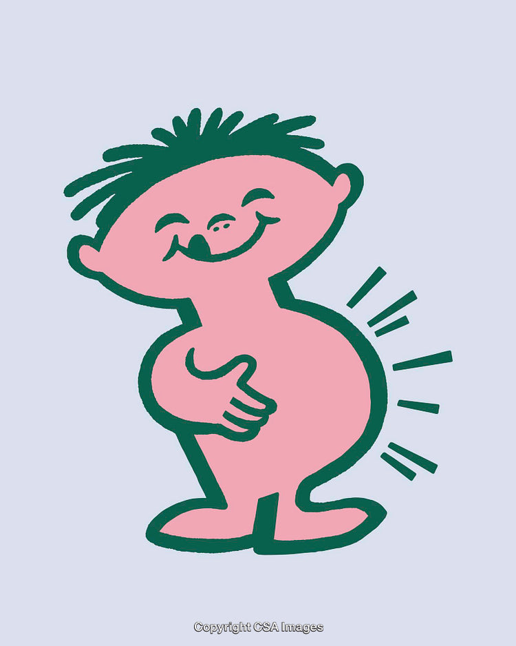 Happy Cartoon Character Smiling While Holding Its Stomach in Joyful Mood