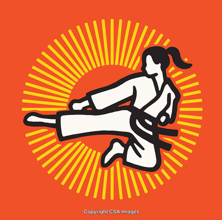 Dynamic Martial Artist Illustration with Vibrant Background Elements