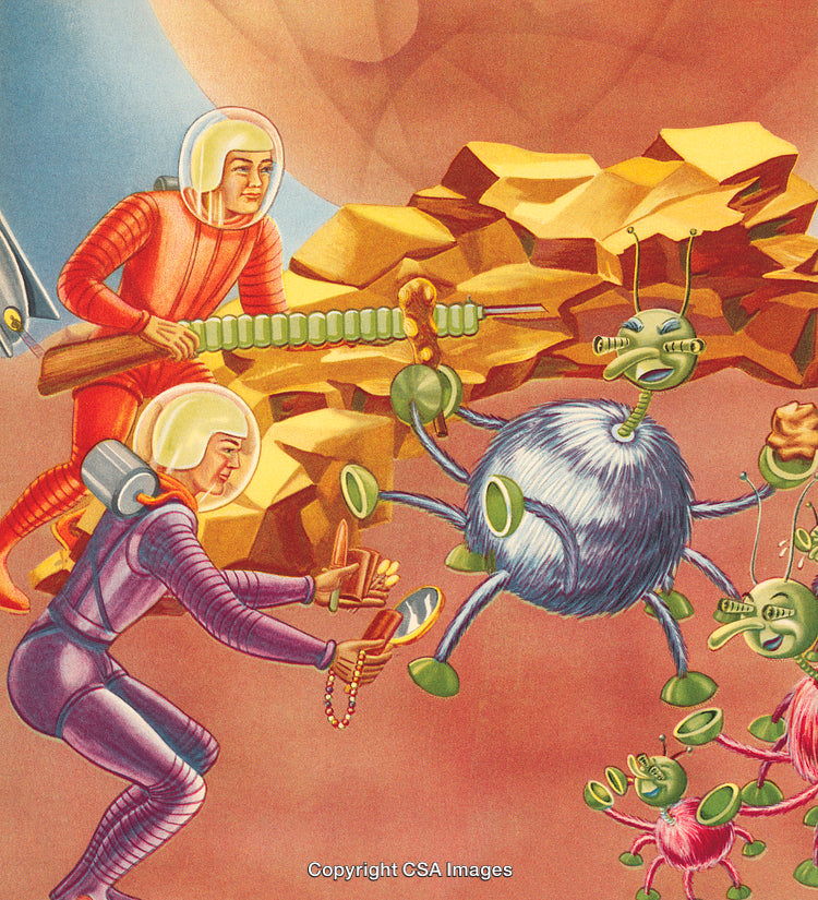 Astronauts Encounter Friendly Alien Creatures on a Colorful Extraterrestrial Planet