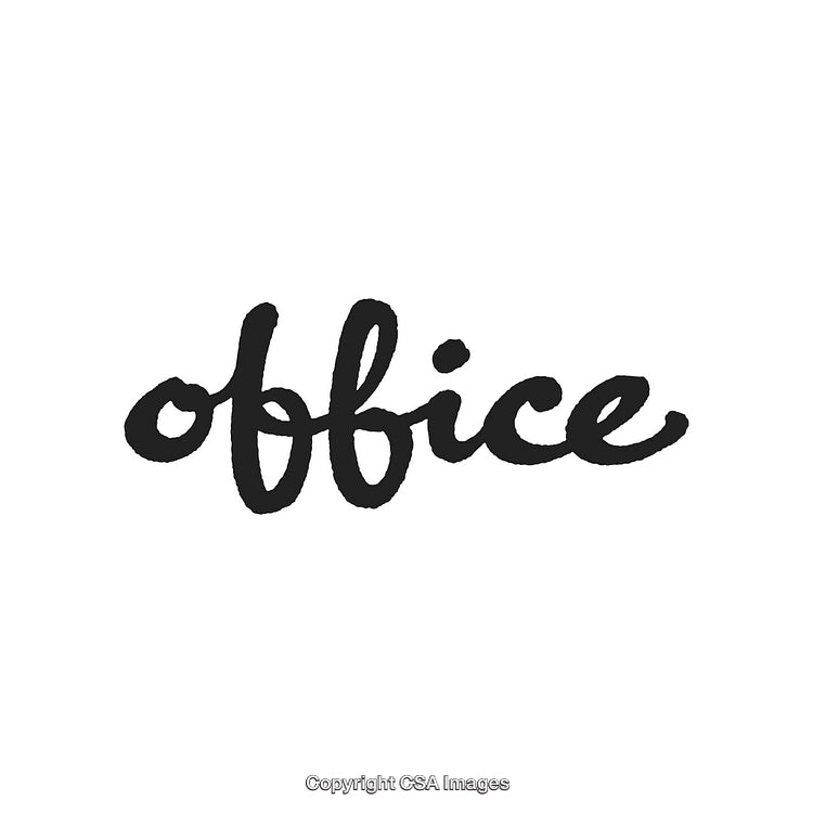 Hand-Drawn Office Text in Modern Black Script on White Background