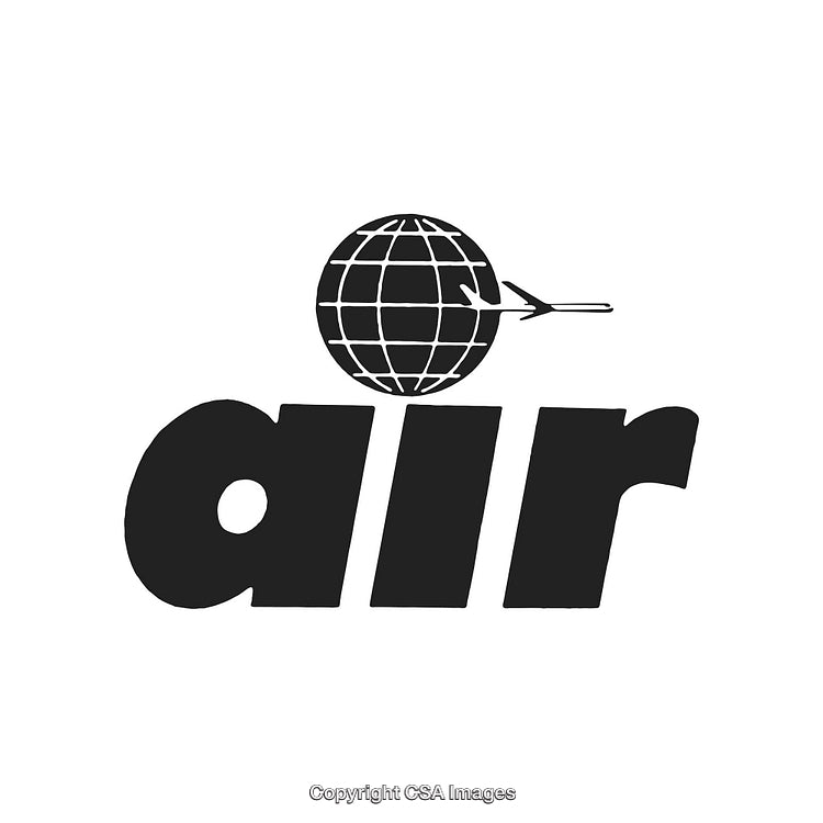 Air Travel Logo Featuring Globe and Airplane Design in Black and White Style