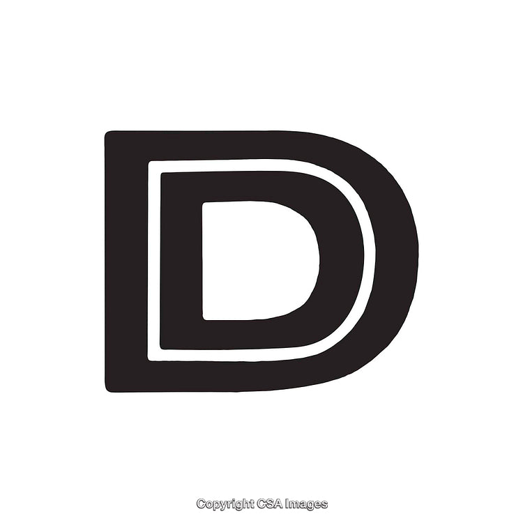 Bold Letter D Isolated on White Background with Black Outline