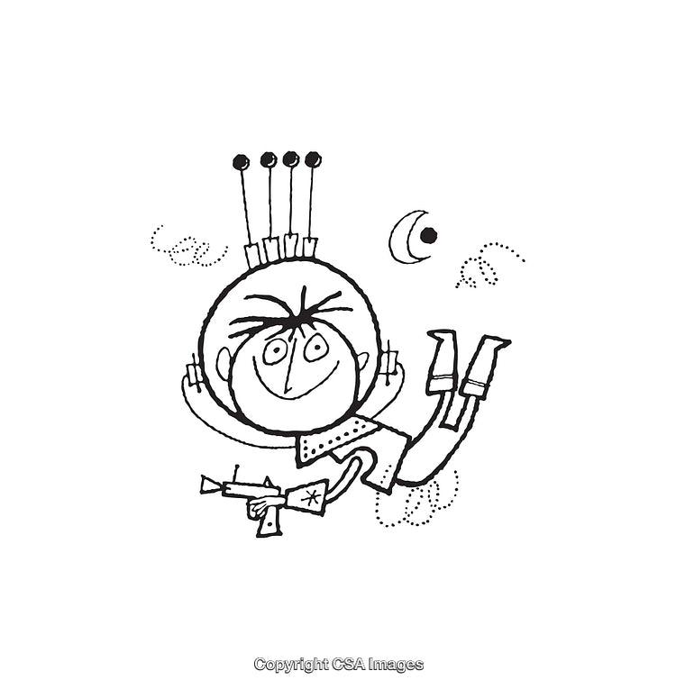 Playful Line Art Illustration of a Space Explorer with Fun Details