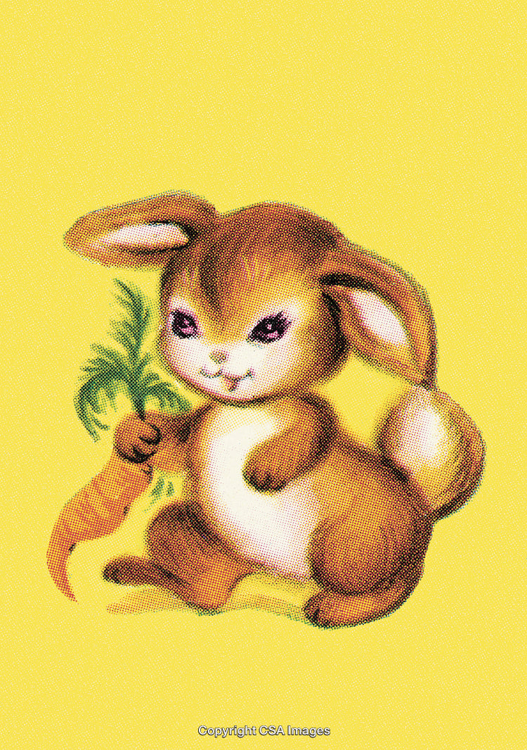 Adorable Brown Bunny Holding a Fresh Carrot on a Vibrant Yellow Background