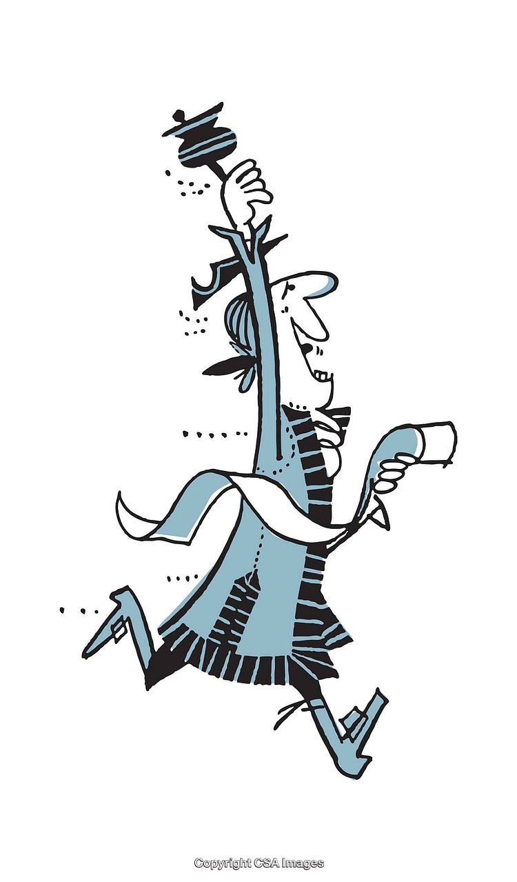 Expressive Coffee Enthusiast Running Joyfully with a Cup