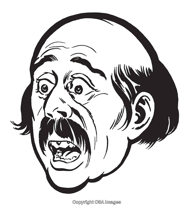 Illustration of a Surprised Mustachioed Man with a Bald Head