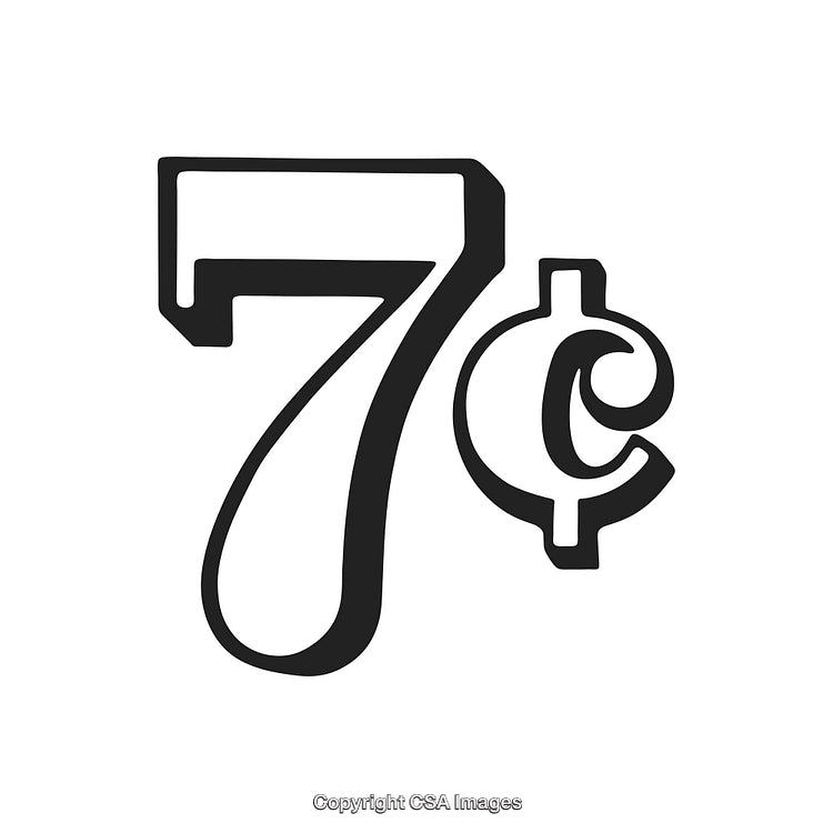 Stylish Black and White Design Featuring Numeric Seven and Cent Symbol