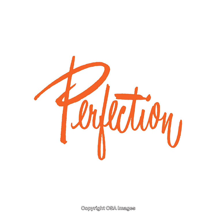 Orange Script Letters on White Background with the Word Perfection Displayed