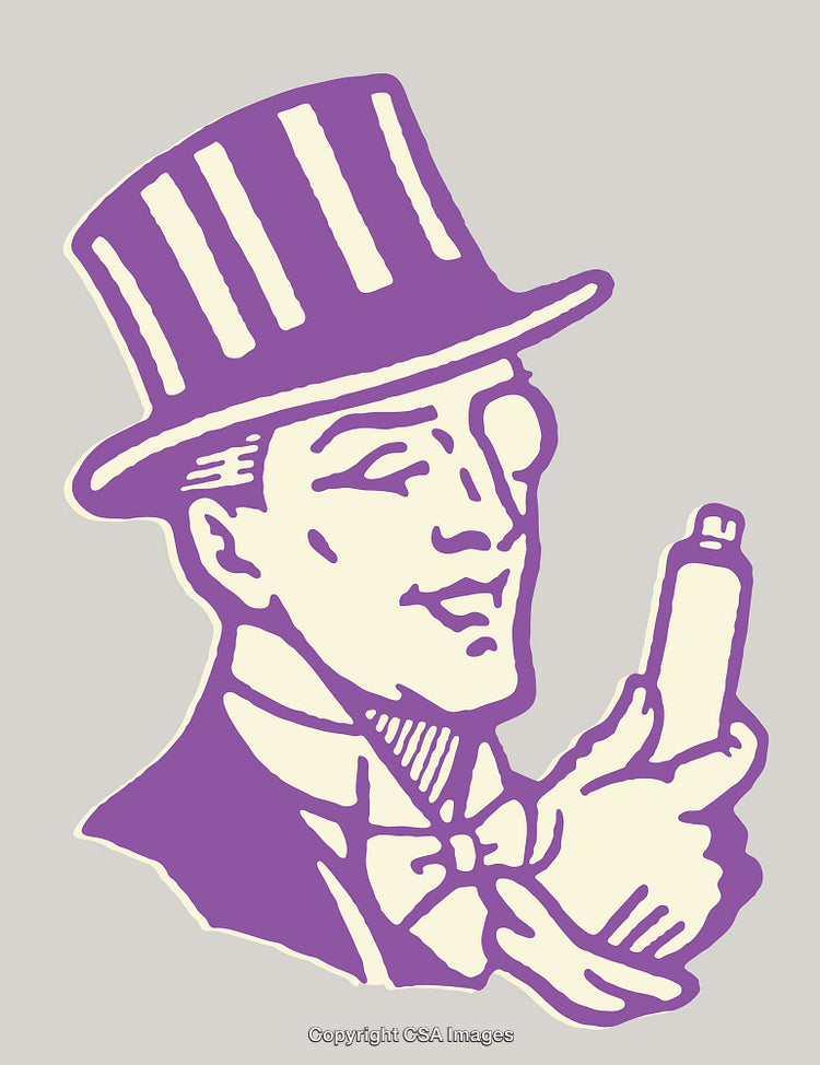 Vintage Style Gentleman Illustration with Monocle and Top Hat Line Art