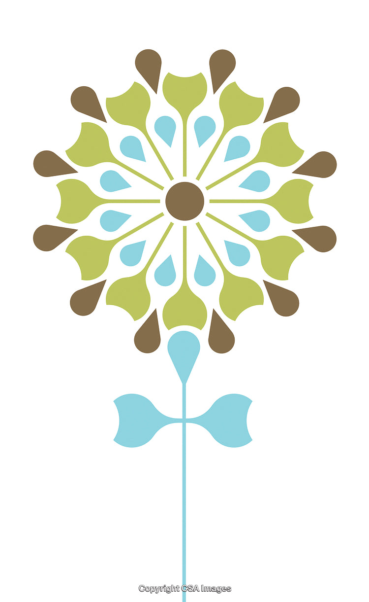 Abstract Floral Design with Green and Blue Details on White Background