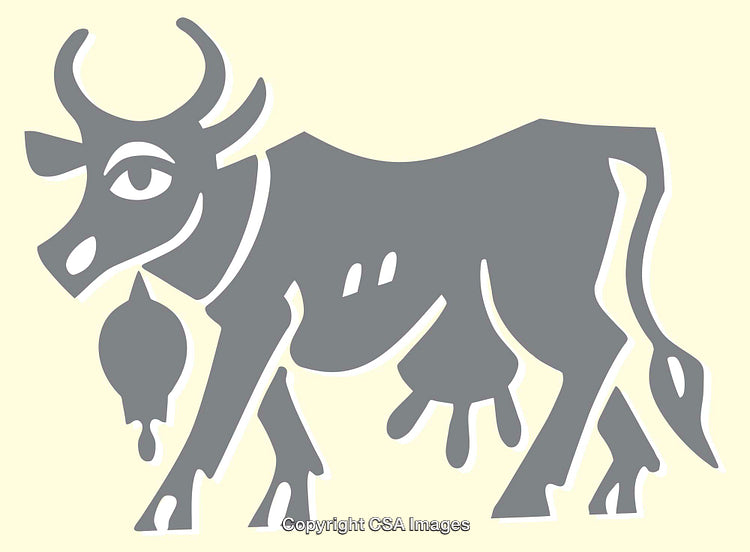 Abstract Gray Colored Line Art Illustration of a Cow with Horns