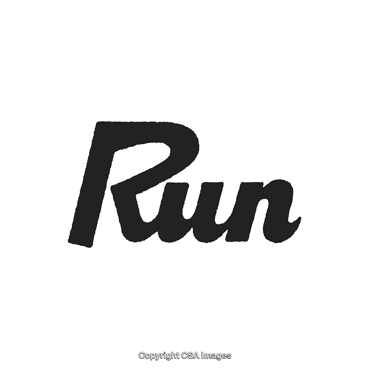 Bold Calligraphy Style Script Featuring the Word 'Run' on White Background