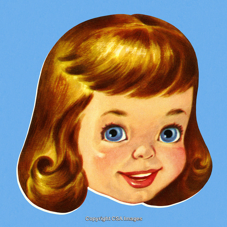 Retro Illustration of a Smiling Girl on a Vibrant Blue Background