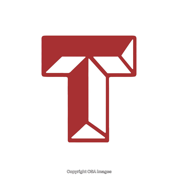 Bold Stylized Letter T in Geometric Design on White Background