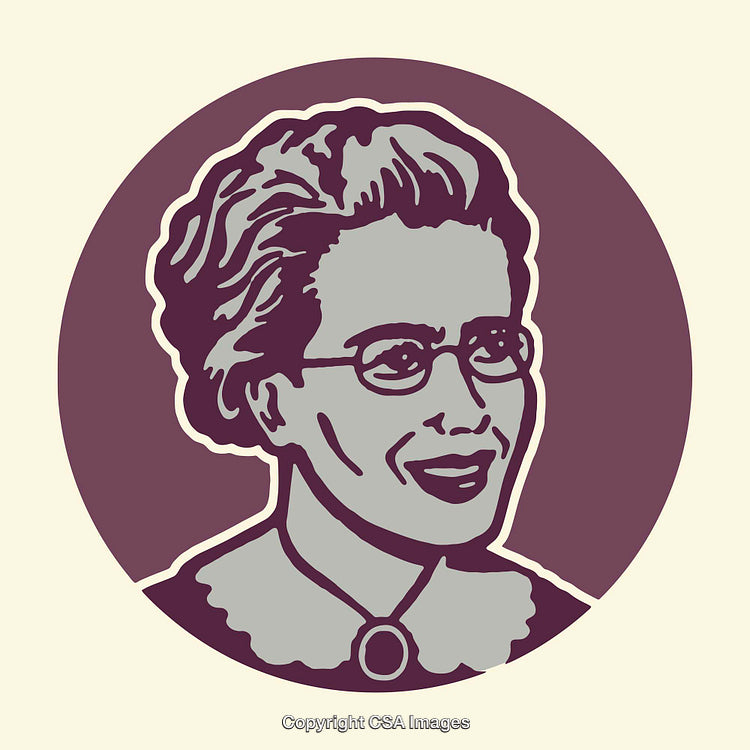 Vintage Line Art Illustration of a Smiling Woman Wearing Glasses