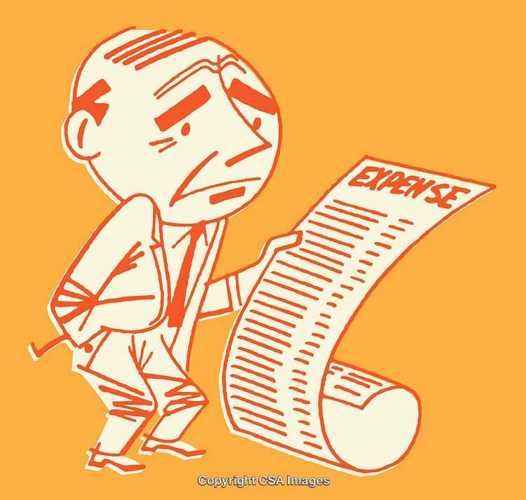 Illustration of Concerned Businessman Examining a Long Expense List