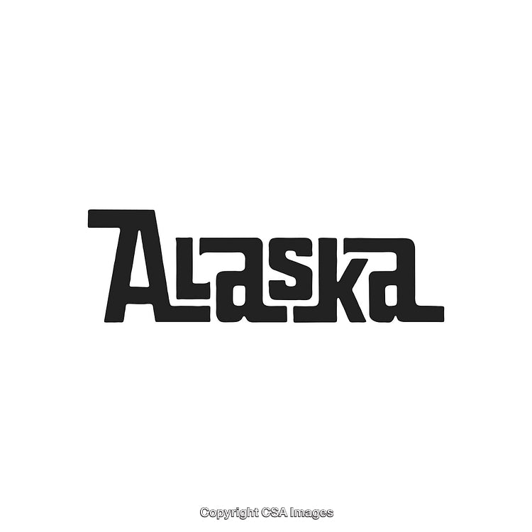 Stylized Alaska Text Graphic with Bold Lettering in Black on White Background
