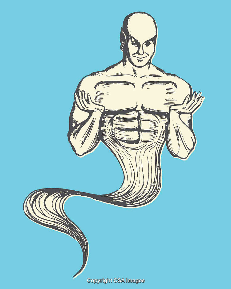Illustration of a Mystical Genie in a Color Line Art Style