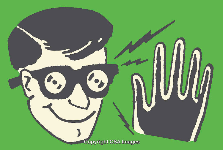 Retro Color Illustration of a Smiling Face and Raised Hand Gesture