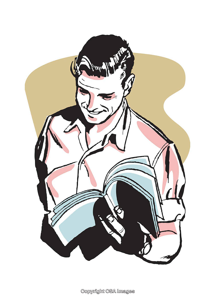 Retro Styled Illustration of Man Reading a Book