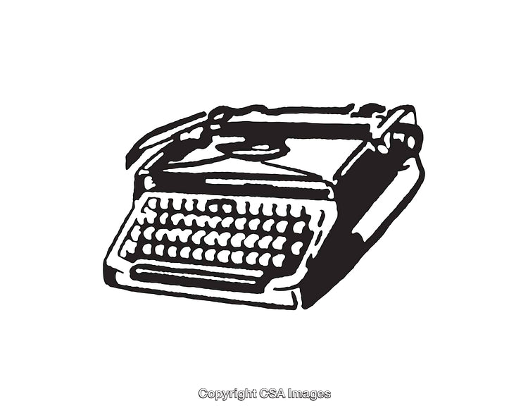Vintage Black and White Line Art of a Classic Typewriter Illustration