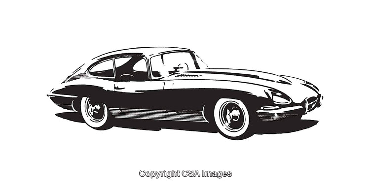 Vintage Classic Car Illustration in Black and White Line Art