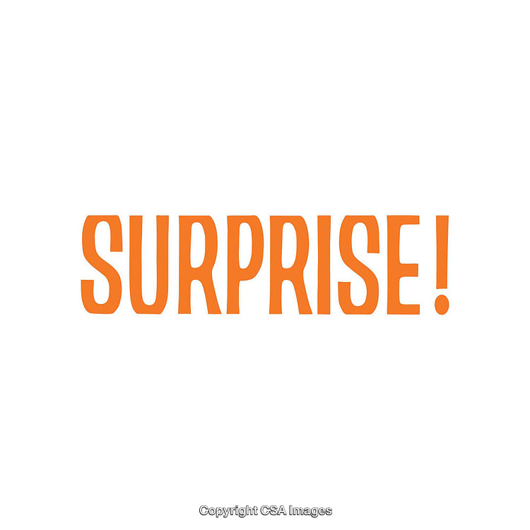 Bold Orange Word Art Displaying 'Surprise' on a Clean White Background