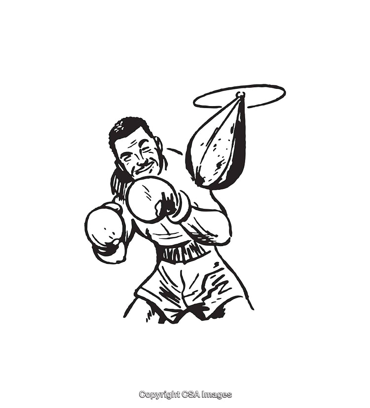 Black and White Illustration of a Fighter Training with Focus