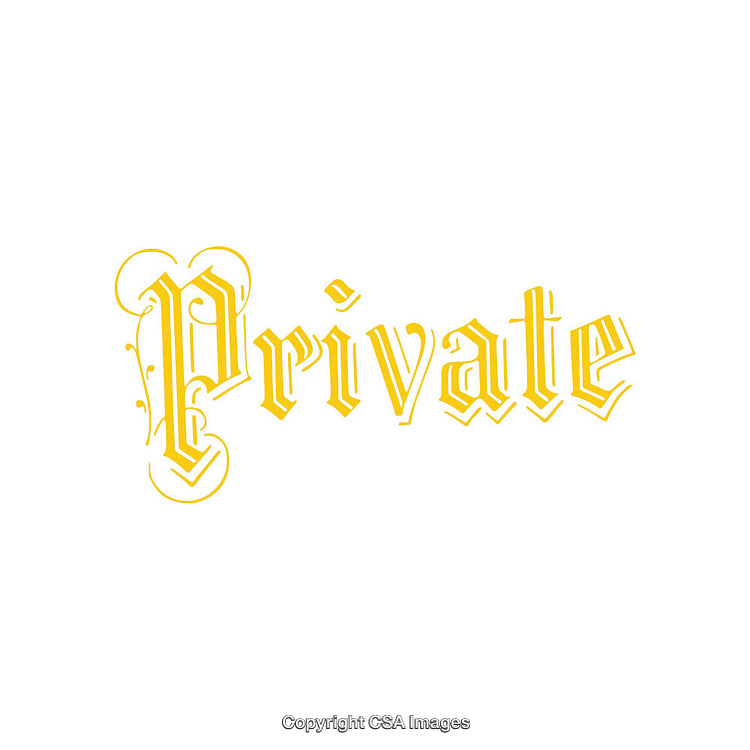 Elegant Gothic Style Script Displaying the Word 'Private' in Golden Yellow