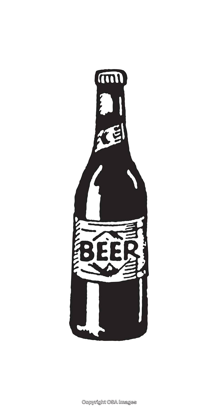 Black and White Line Art of a Beer Bottle in Vintage Style