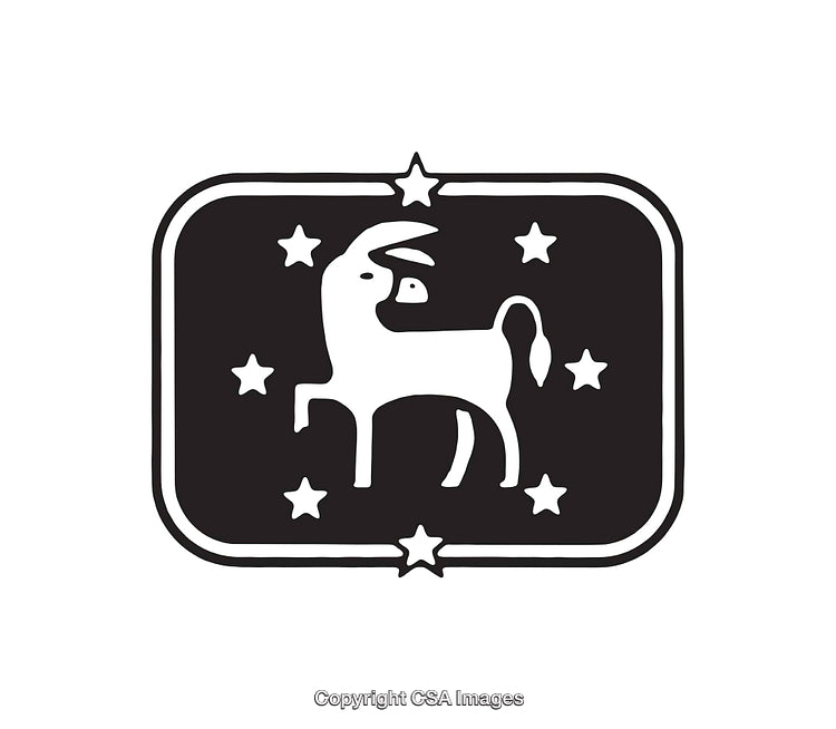 Black And White Decorative Icon of Stylized Horse with Stars