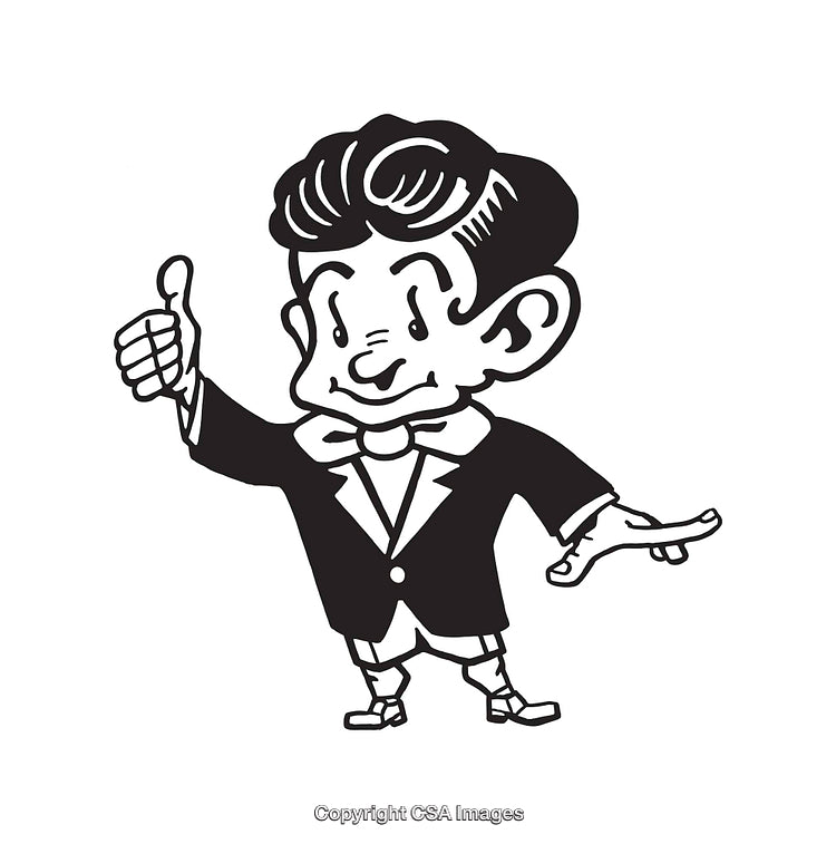 Vintage Line Art Character With Thumbs Up Gesture in Formal Suit