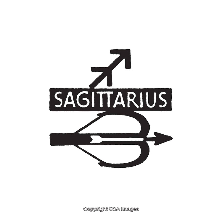 Black and White Line Art of Sagittarius Zodiac Sign with Arrow Symbol