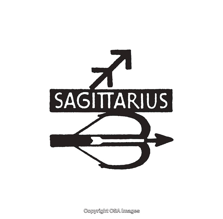 Black and White Line Art of Sagittarius Zodiac Sign with Arrow Symbol