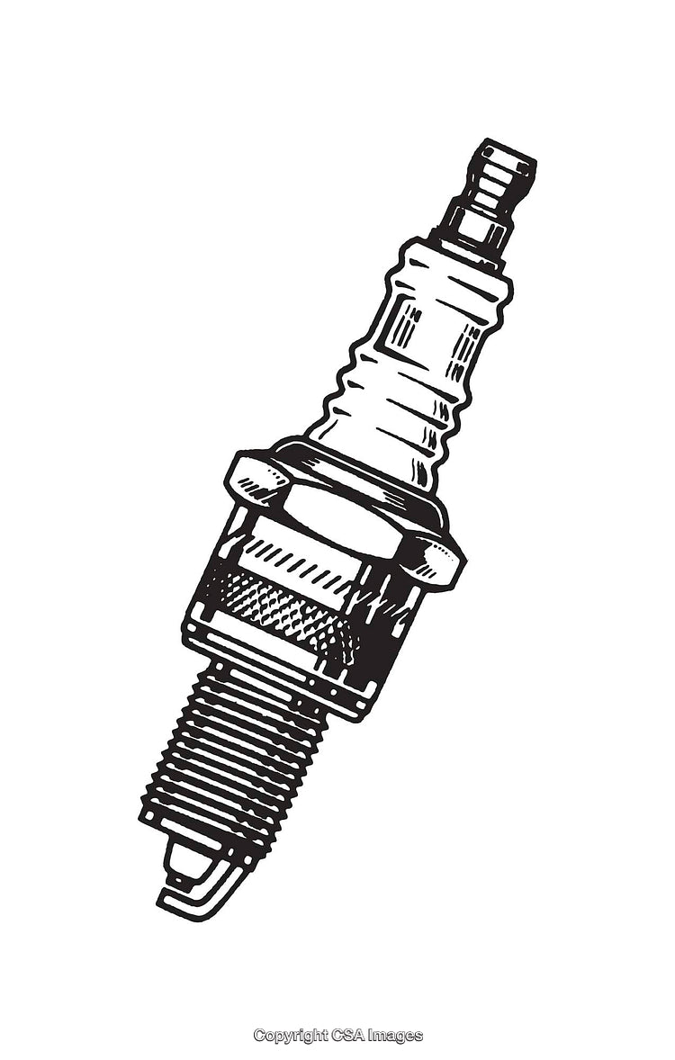 Black and White Line Art Illustration of an Engine Spark Plug
