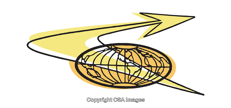 Colorful Illustration of a Globe and Arrow Representing Worldwide Connectivity