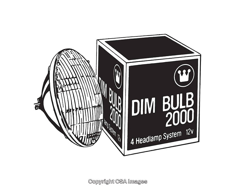 Black and White Line Art of a Dim Bulb with Packaging Illustration