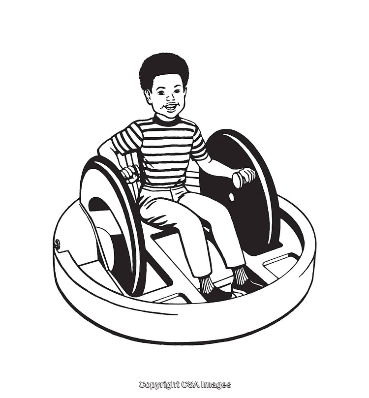 Black and White Illustration of a Young Boy on a Ride