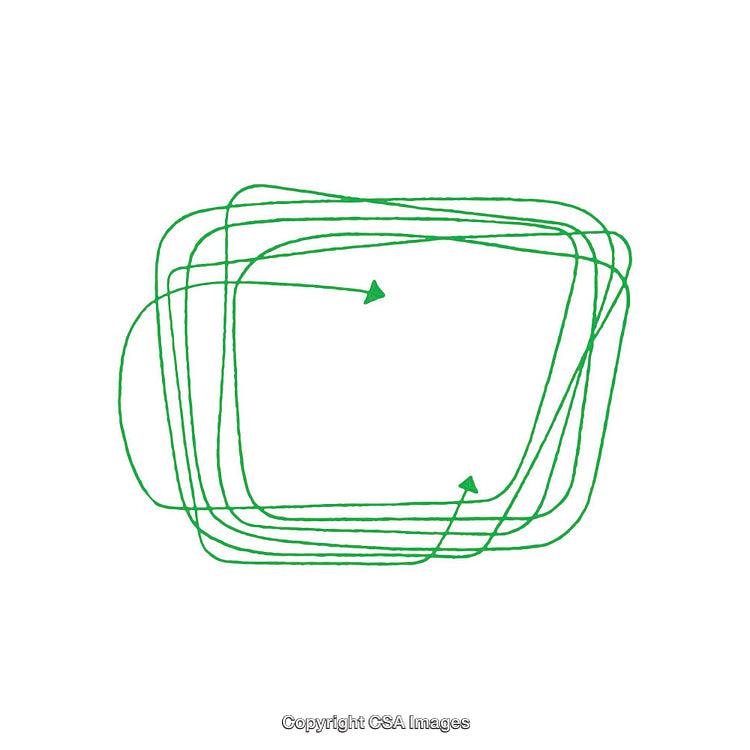 Abstract Green Arrows in Organic Looping Pattern on White Background