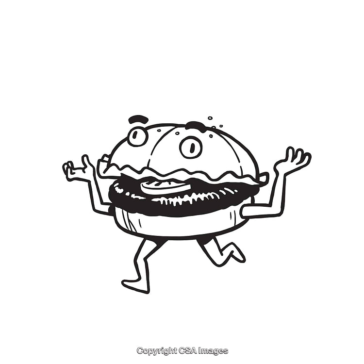 Whimsical Cartoon Hamburger Sketch with Arms and Legs in Fun Style