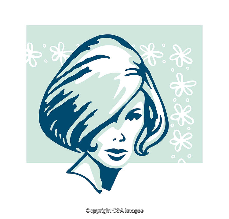 Stylized Illustration of a Woman with Short Hair and Floral Background