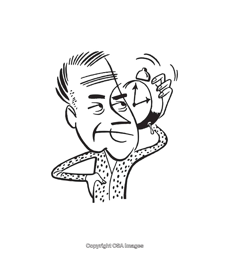 Illustration of a Man Displaying Displeasure While Holding a Ringing Alarm Clock