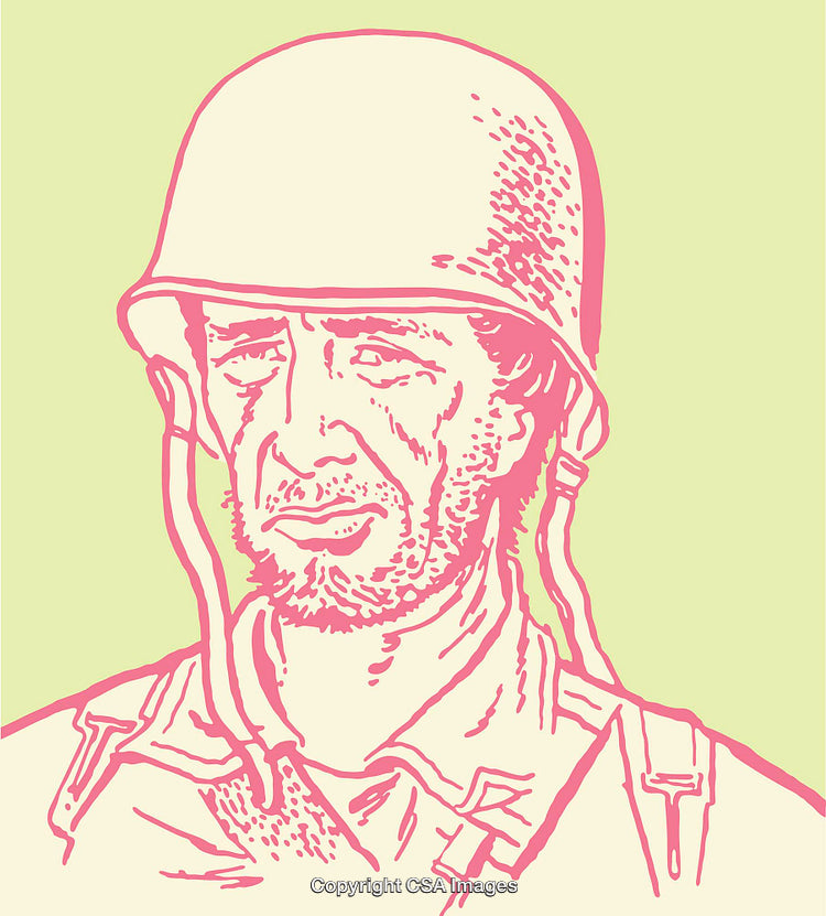 Color Line Art Illustration of a Soldier Wearing a Helmet