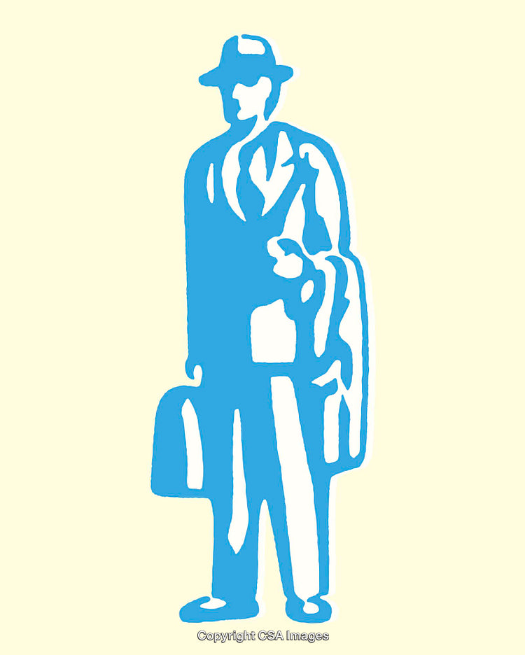 Retro Style Businessman Illustration in Blue Silhouette