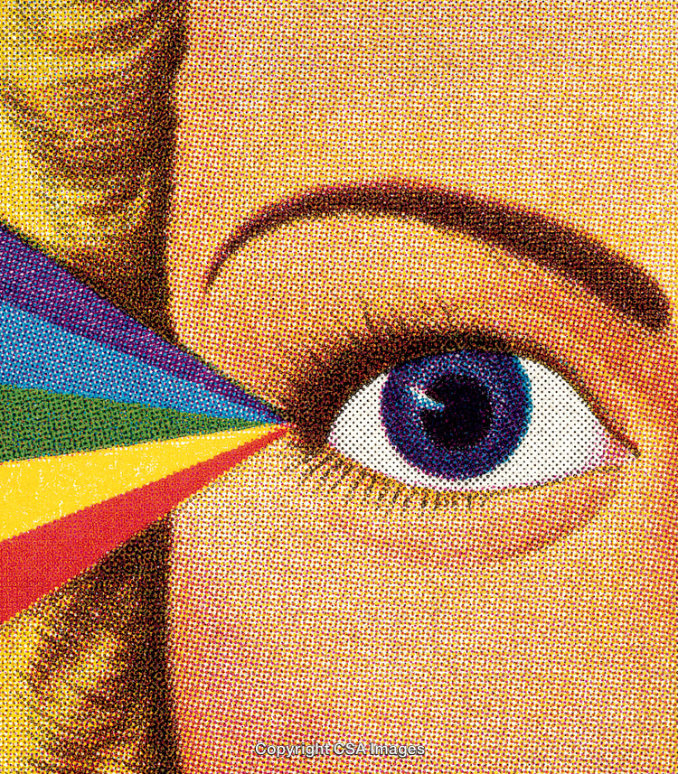 Stylized Pop Art Image of Eye with Vibrant Rainbow Colors