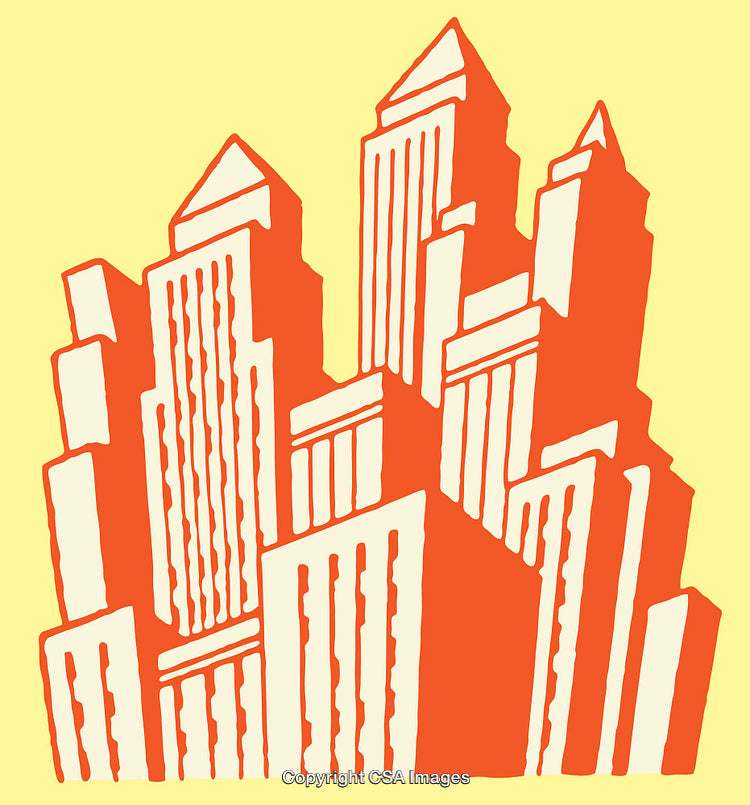 Abstract Cityscape Illustration in Orange and Yellow Color Tones